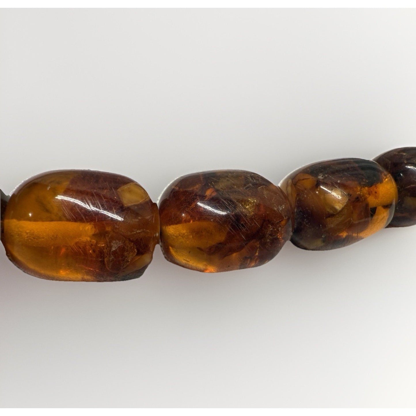 Vintage Baltic amber barrel bead necklace no clasp, pull over head approx. 13”