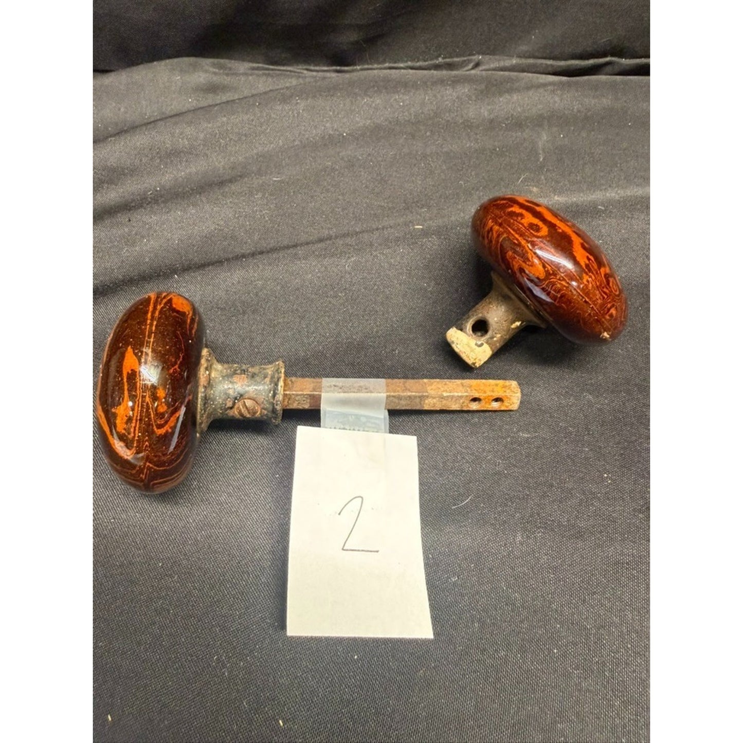 Antique porcelain Bennington marbled brown tiger eye door knob- Buy 1 or 4 pairs