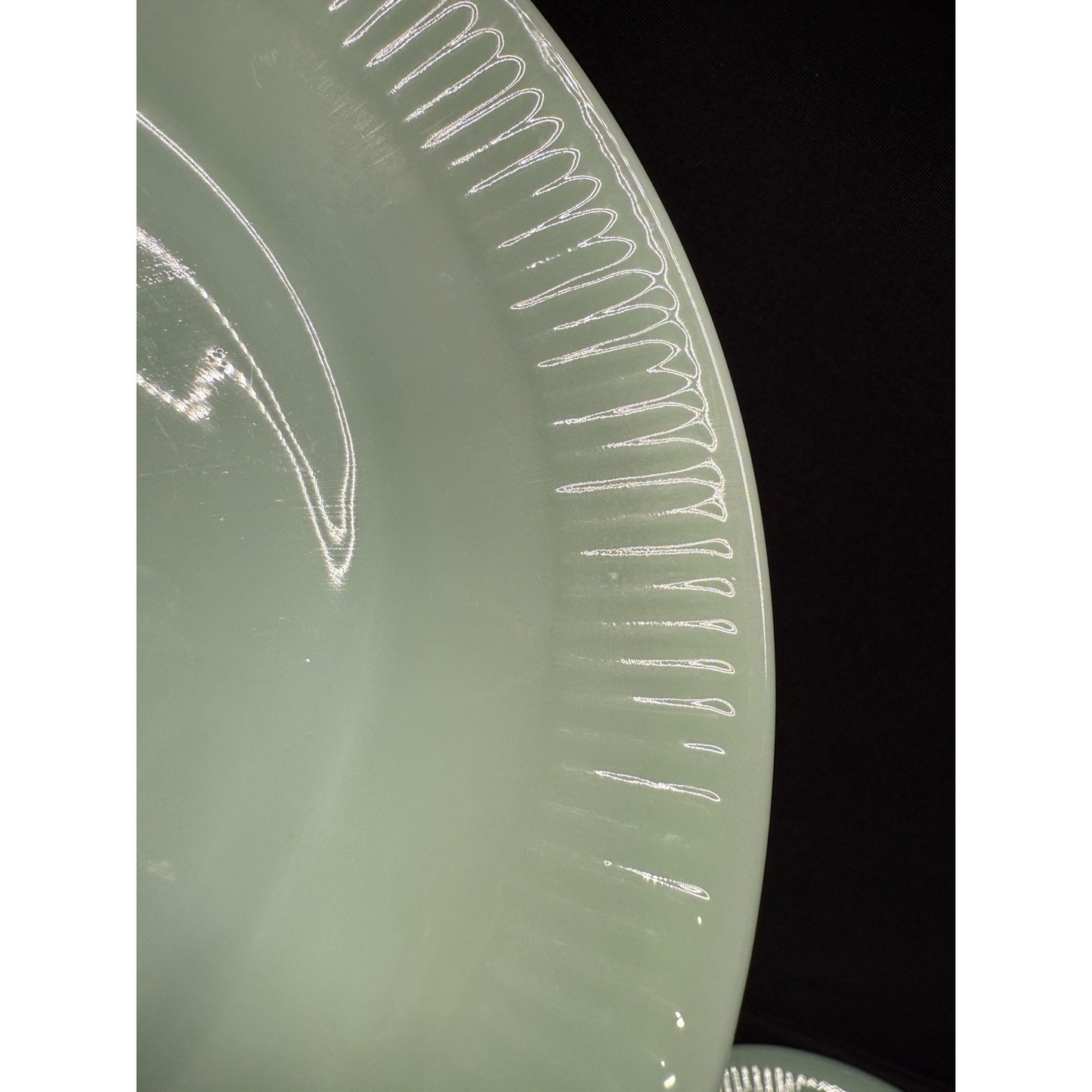 Set of 3 Fire-King Jane Ray lined rim Jadeite Dinner Plates vintage 9 inch green