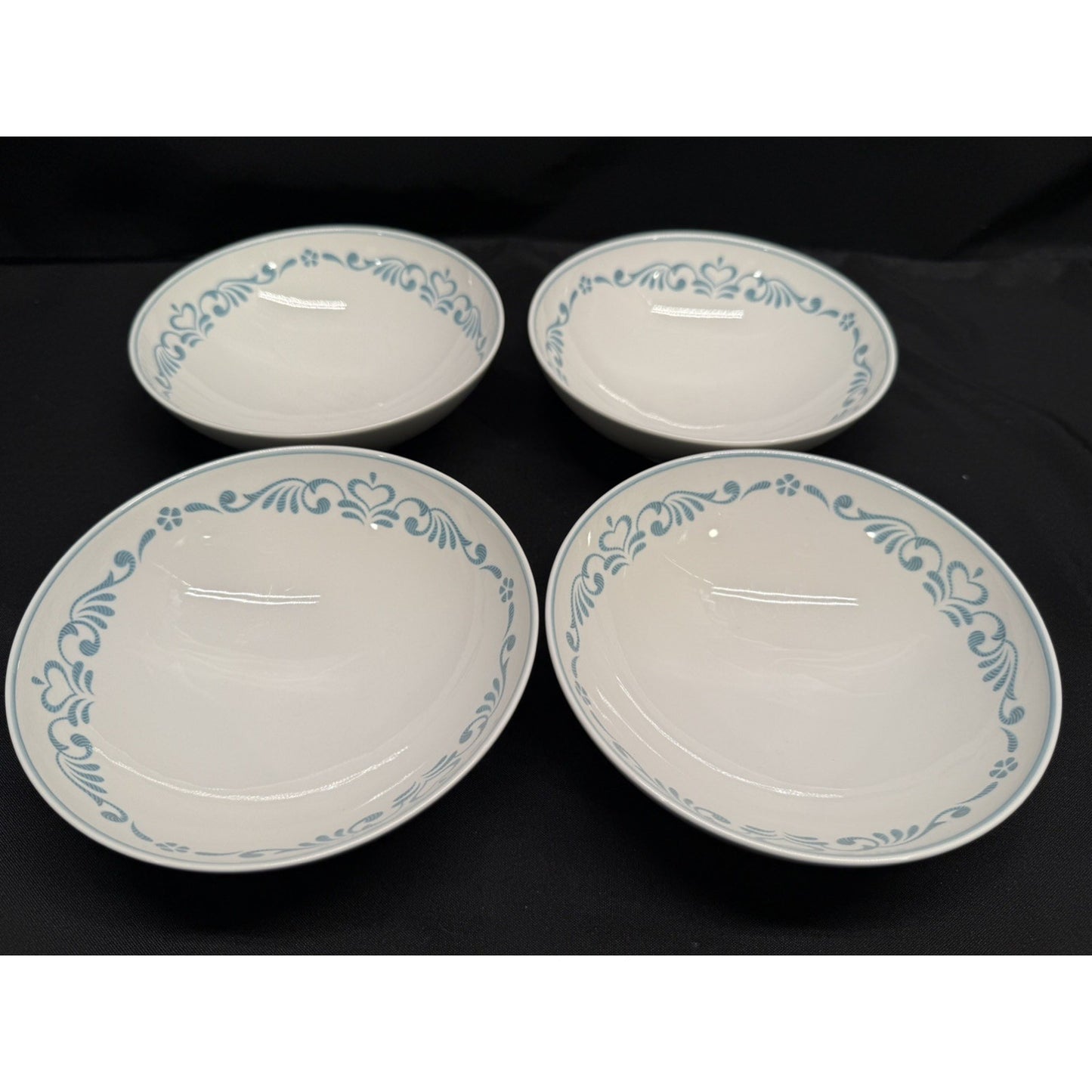Franciscan Blue Fancy Whitestone Cereal Bowls White Blue Round 6” x 2” set of 4