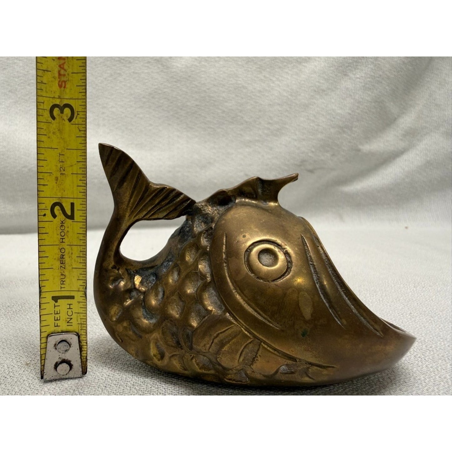 Walter Bosse Mid Century Modern Fish Sculpture Brass Ashtray 1950s 3.5" x2.5"