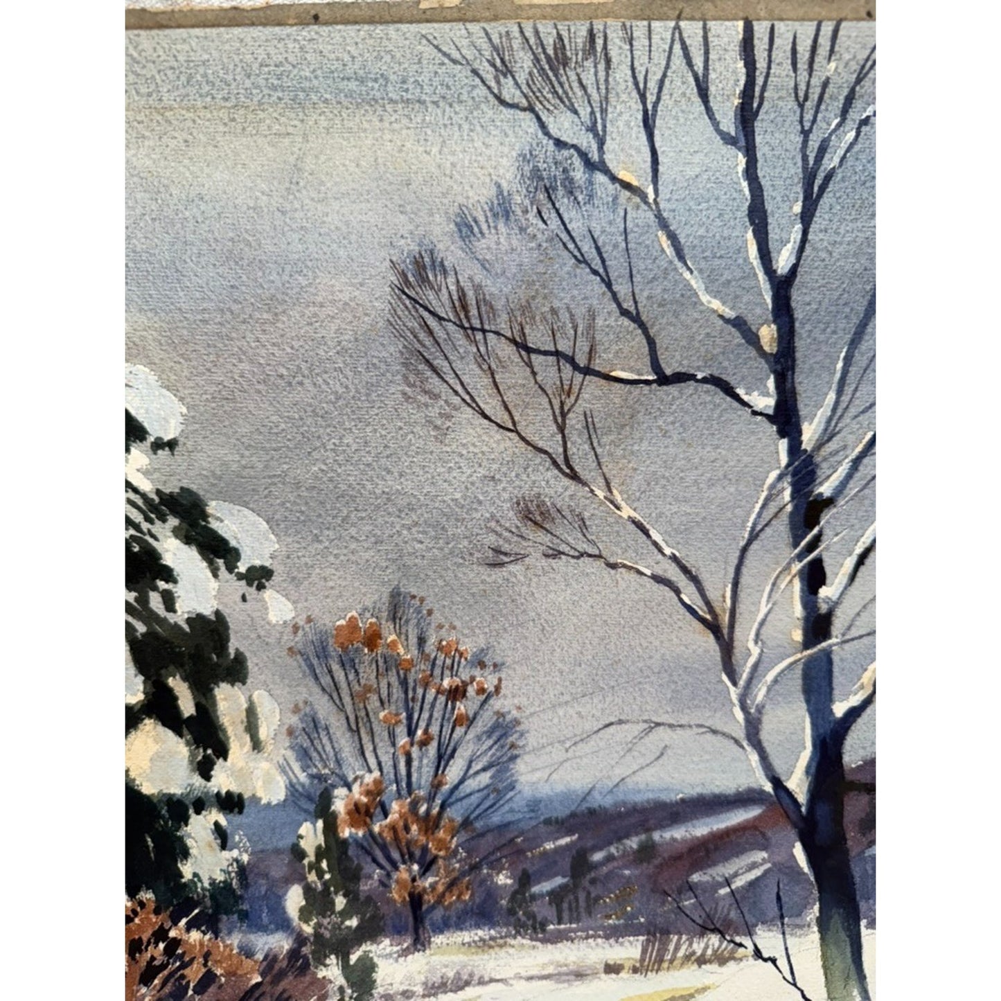 Charles Gordon Harris "Winter Morning" Watercolor Painting Landscape Snow VTG