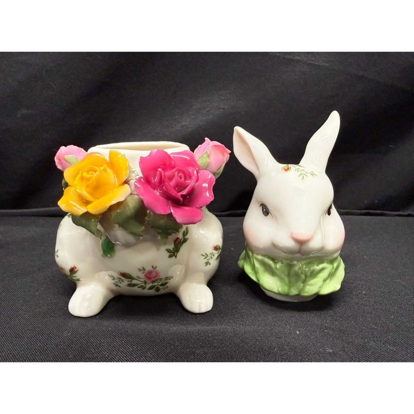 Pair of Royal Albert Old Country Roses Bunny Sugar Bowl & Creamer dish vintage