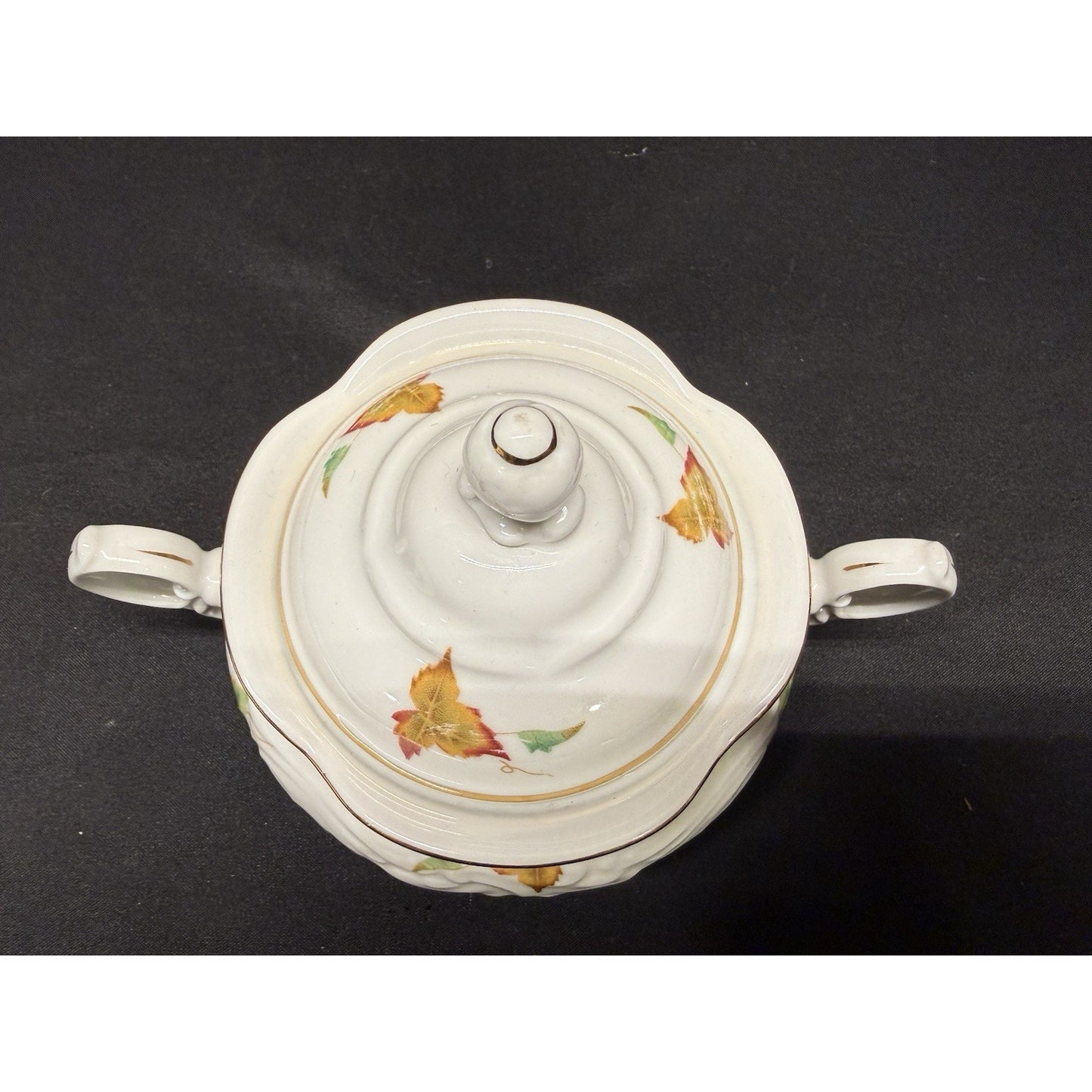 Vintage Walbrzych Sugar & Creamer Dish Set Autumn Leaves Gold Gilding Porcelain