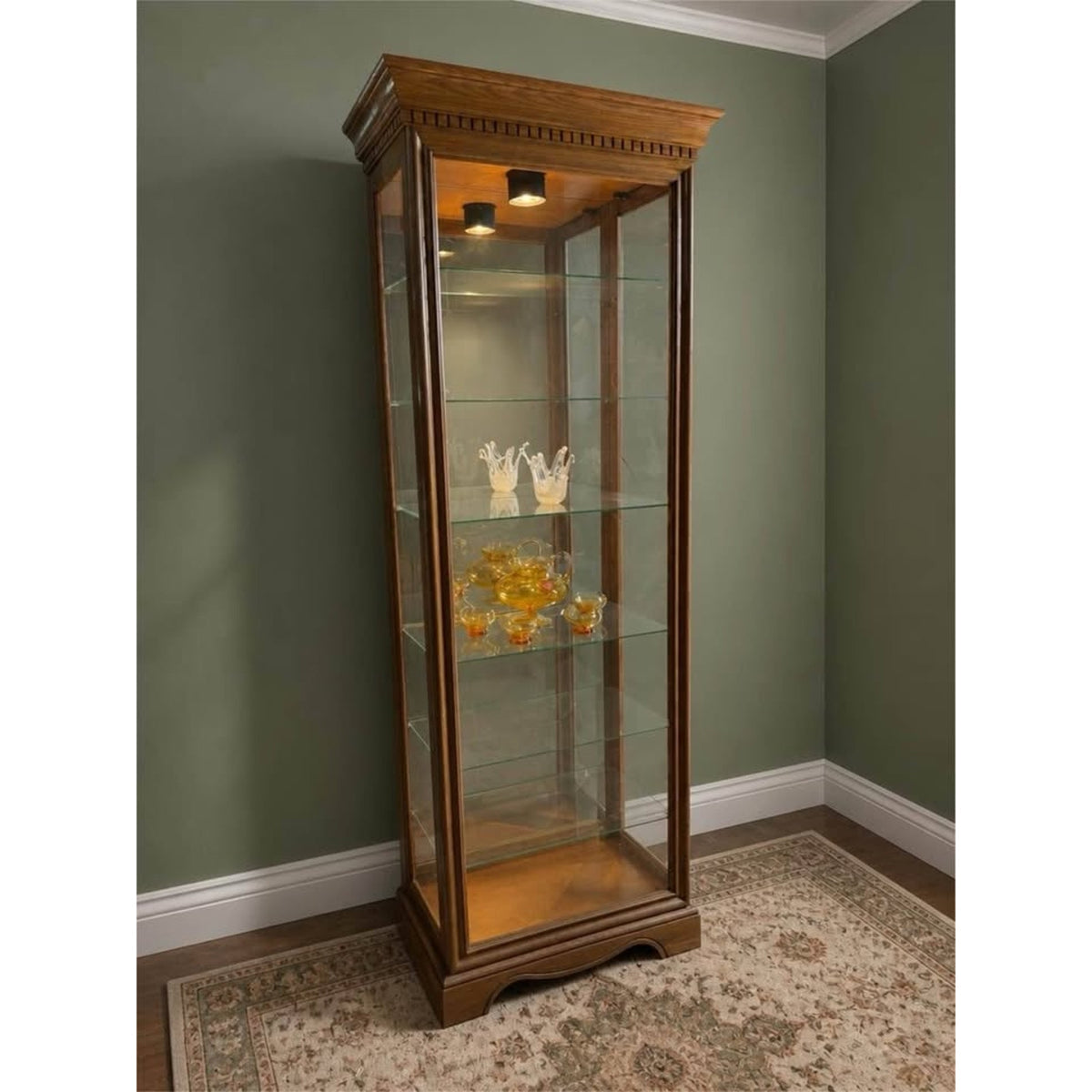 Vintage oak and glass lighted display cabinet/curio cabinet