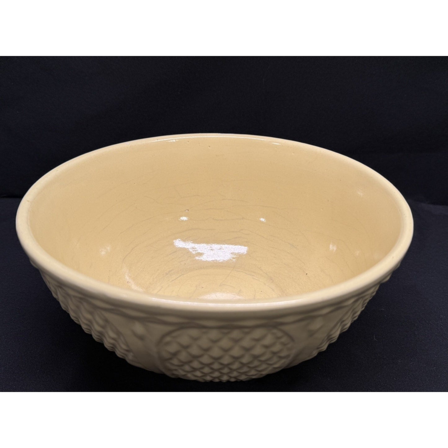 Vintage yellow Robinson Ransbottom Pottery Mixing Bowl Diamond pattern ceramic