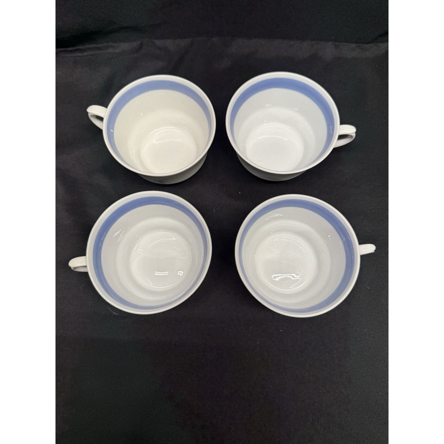 Arabia Blue Ribbon Suomi Striped White & Blue Tea Espresso Cups Set Of 4 Finland