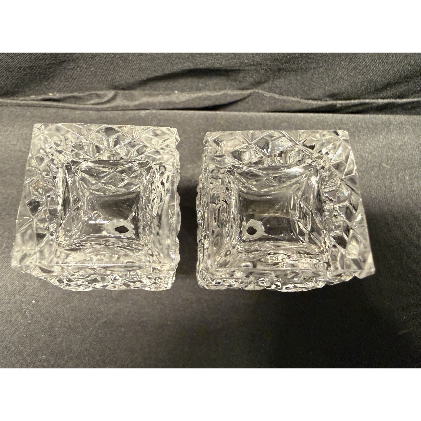Rare Mini Crystal Clear Glass Cruets & Jam Jar W/ Spoon Set Of 3 Square Vintage