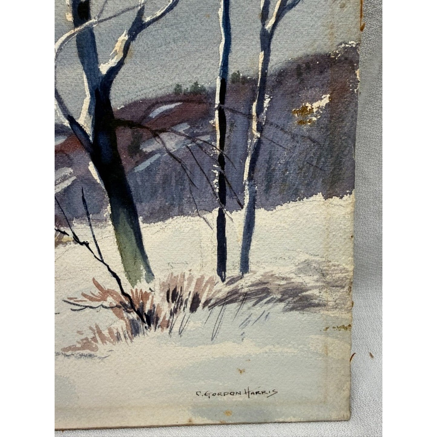 Charles Gordon Harris "Winter Morning" Watercolor Painting Landscape Snow VTG