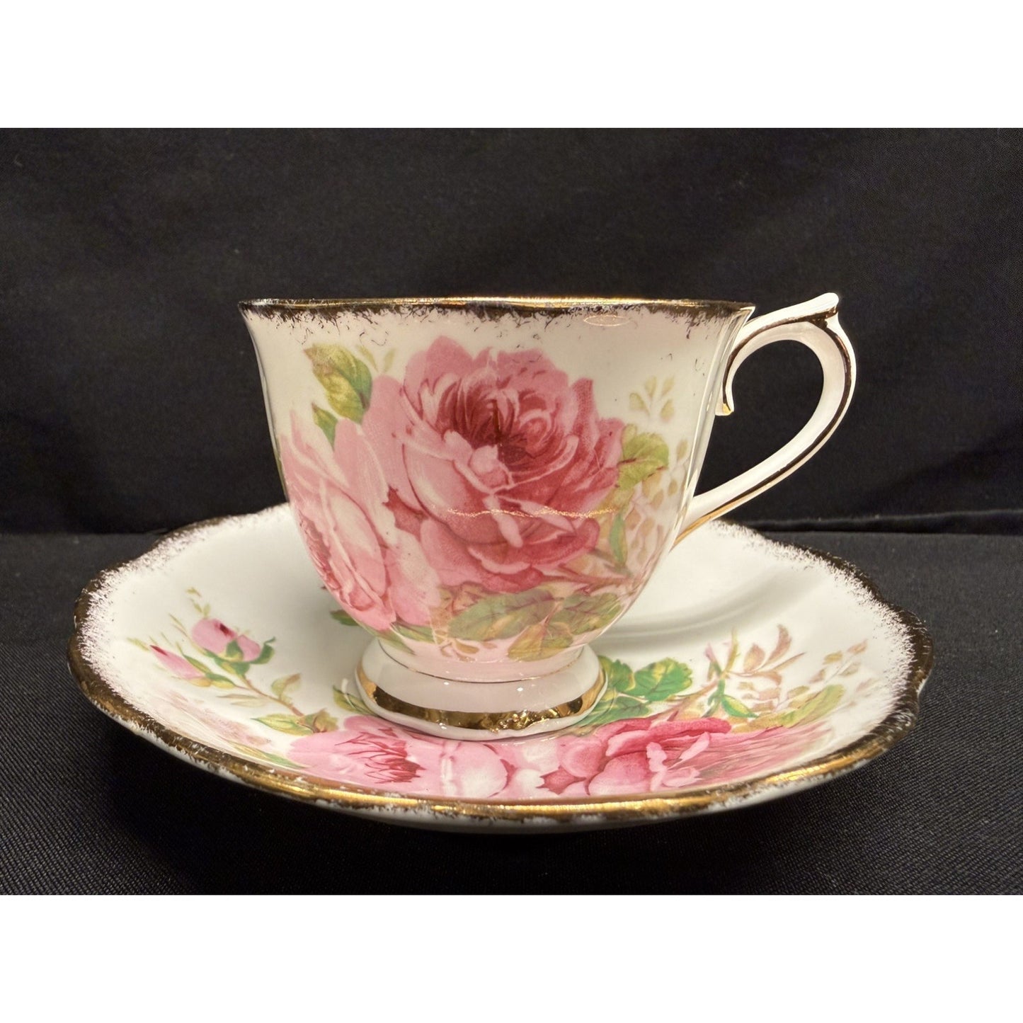 Vintage Royal Albert American Beauty Tea Cup and Saucer Pink Roses Gold Trim
