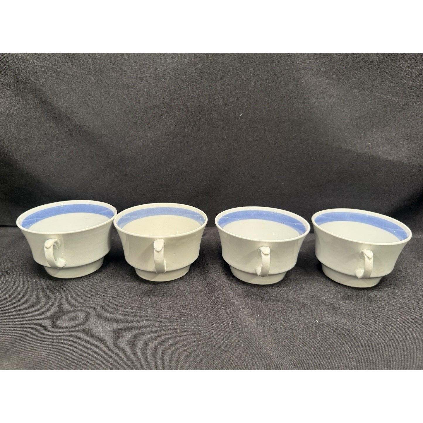 Arabia Blue Ribbon Suomi Striped White & Blue Tea Espresso Cups Set Of 4 Finland