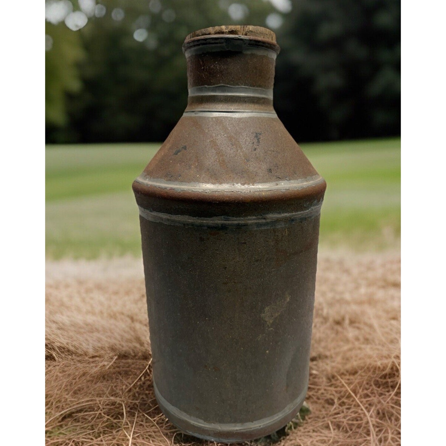 Antique early 1900’s metal milk can original wooden stopper farmhouse rustic 17”