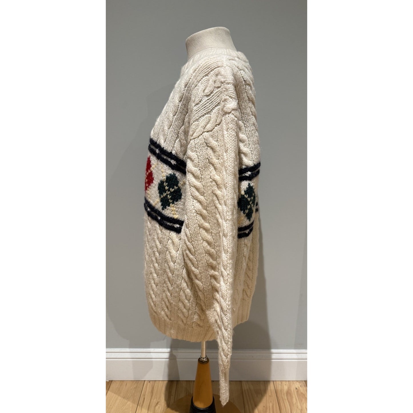 Vintage Abercrombie & Fitch Cream Knit Sweater Argyle Pattern Womens large wool