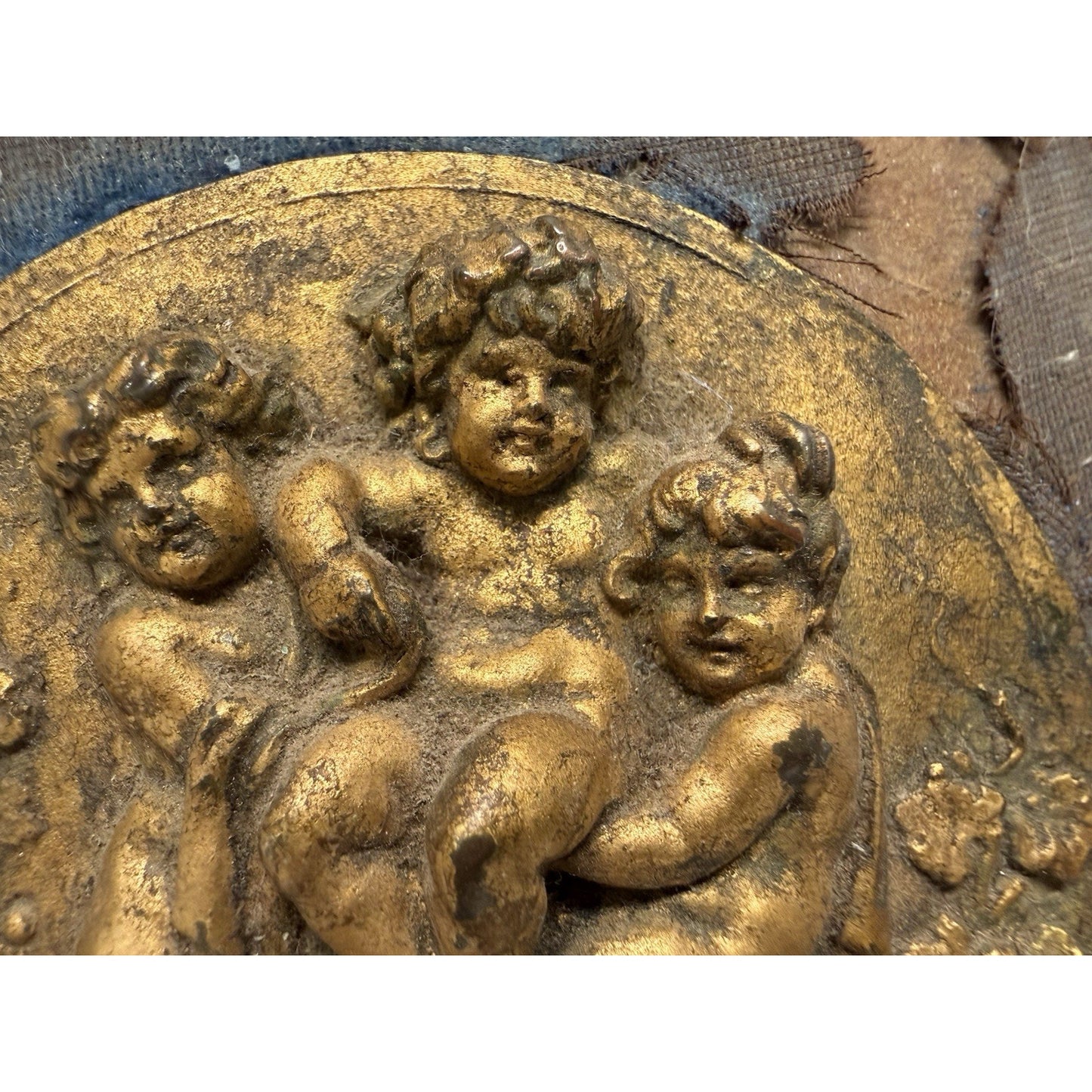Rare Antique French Style 3 Cherubs Brass/bronze Relief Plaque Casting Late 1800