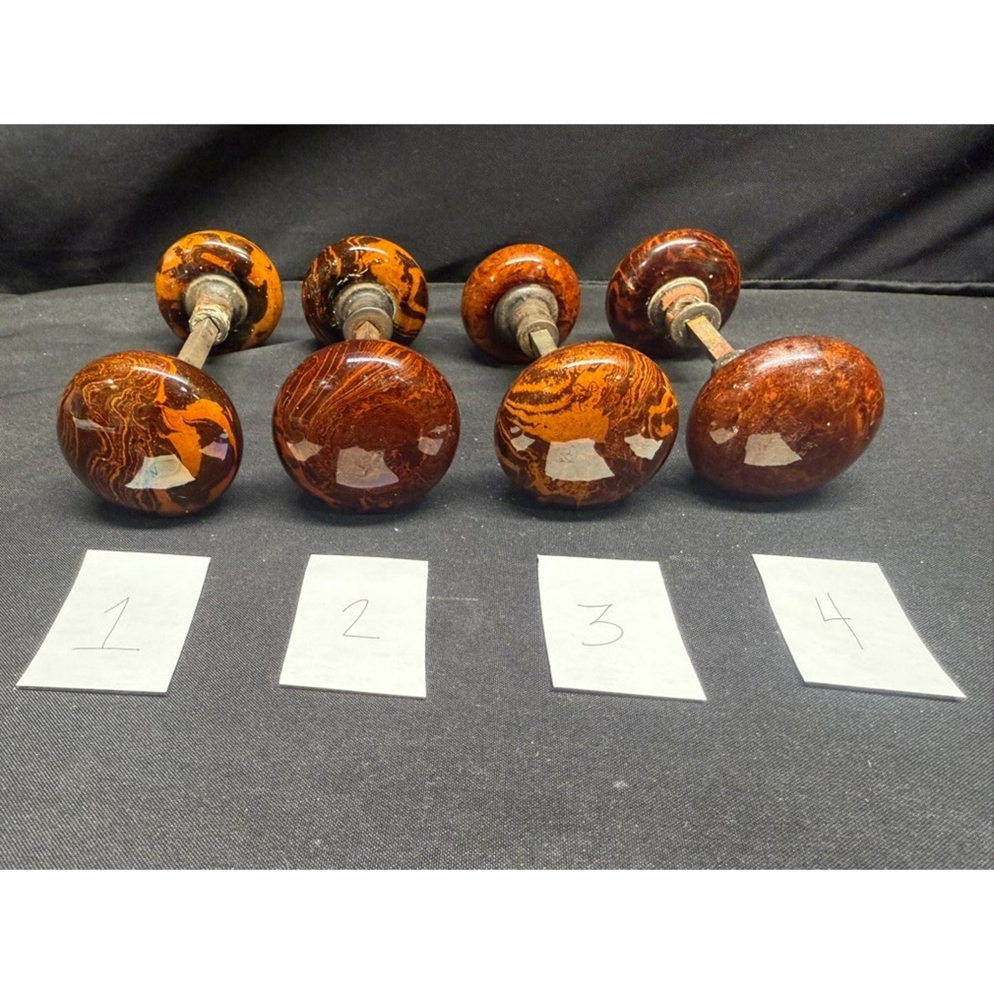 Antique porcelain Bennington marbled brown tiger eye door knob- Buy 1 or 4 pairs