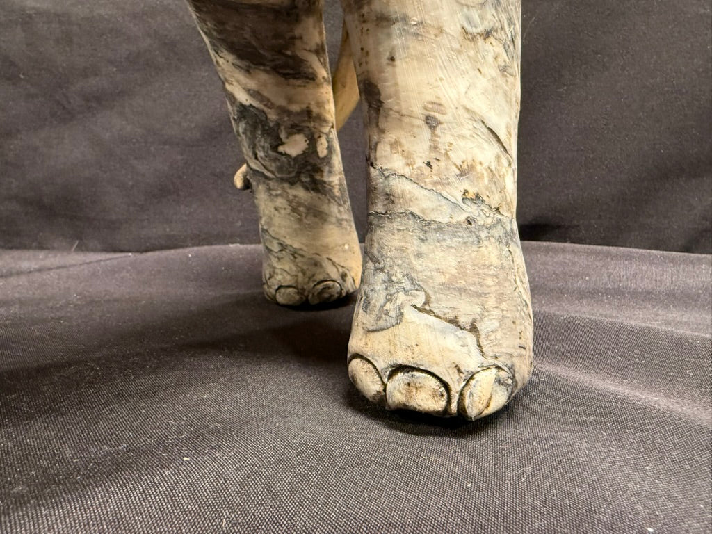 Large Vintage Carved Elephant made from Crushed Oyster Shells with trunk up 15” tall