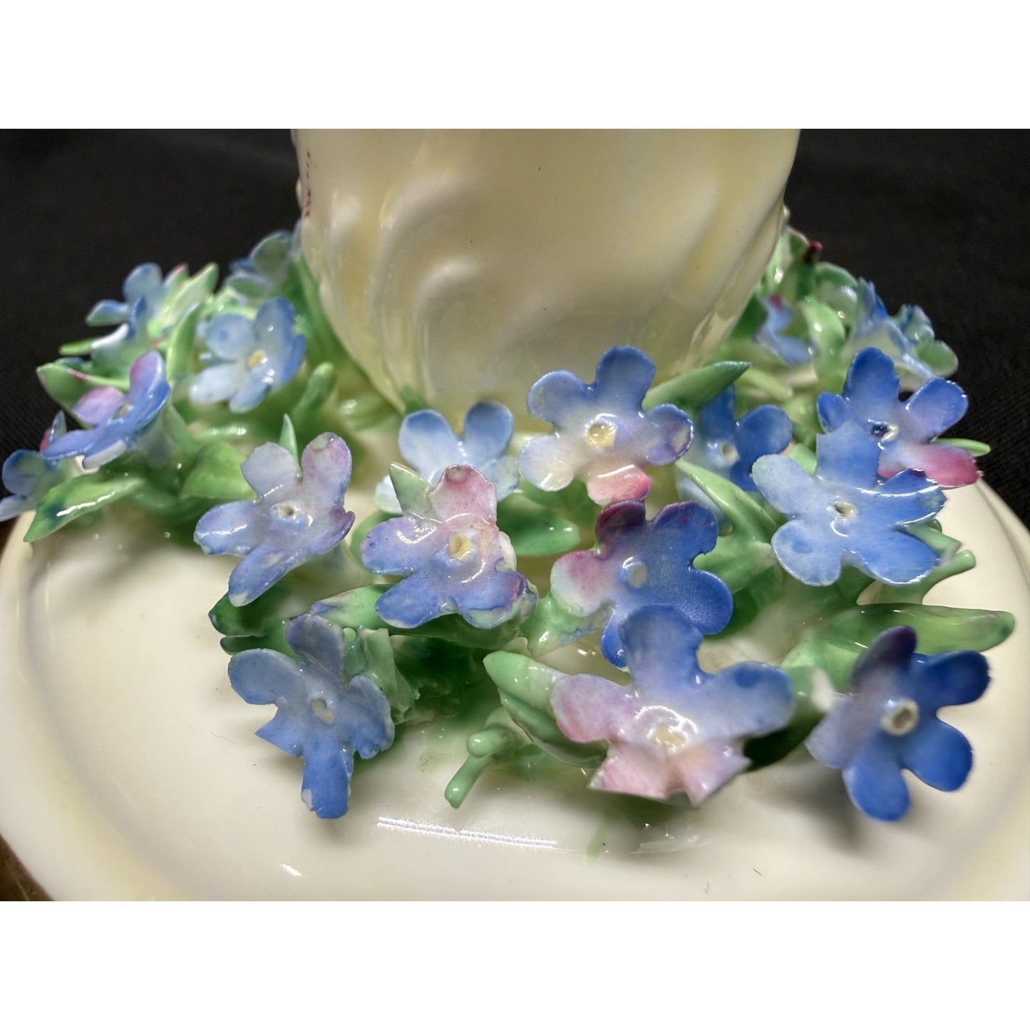 Rare pair crown staffordshire candle holders flowers purple porcelain 2" England