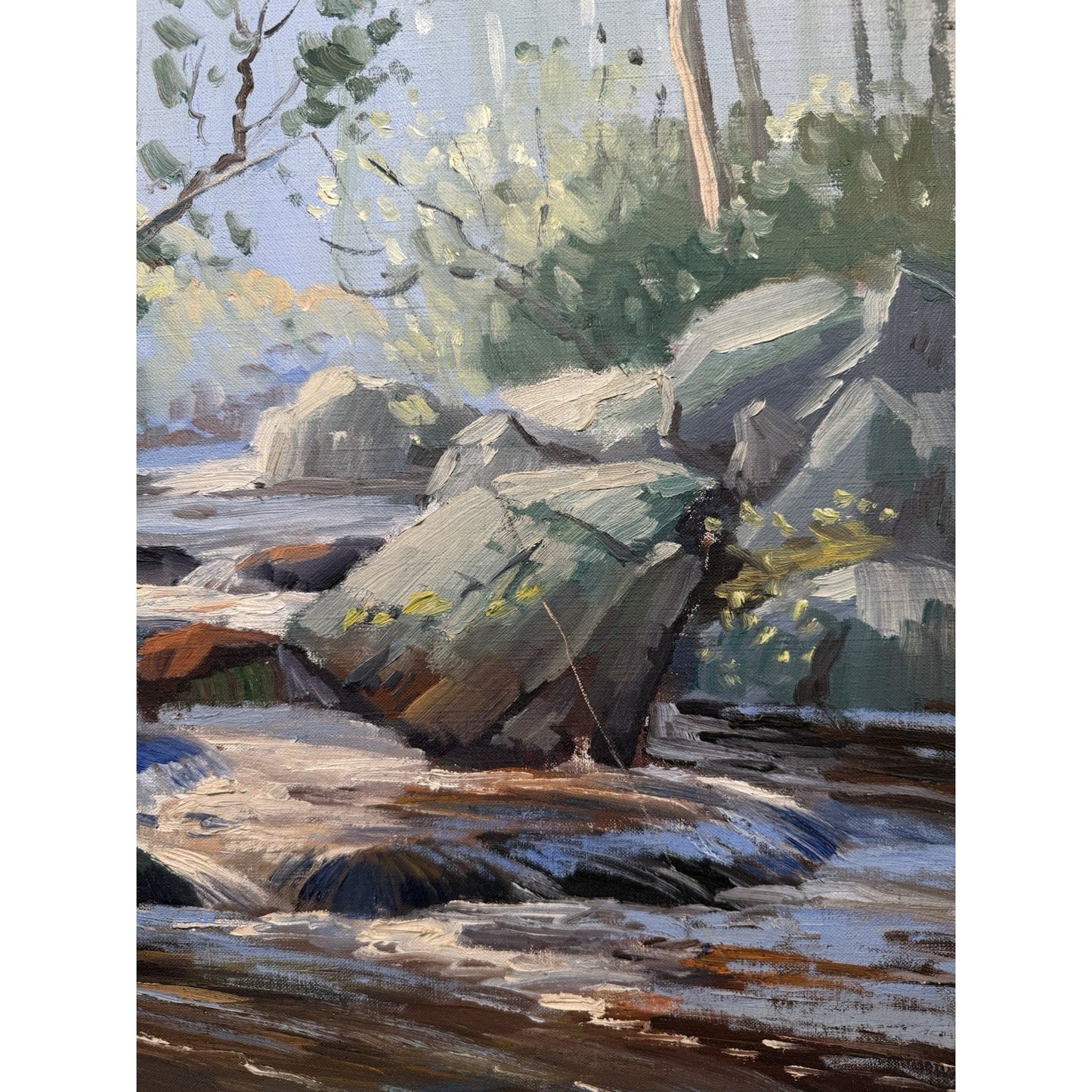 Charles Gordon Harris Painting Man Fishing New England River 30” X 25” Vintage