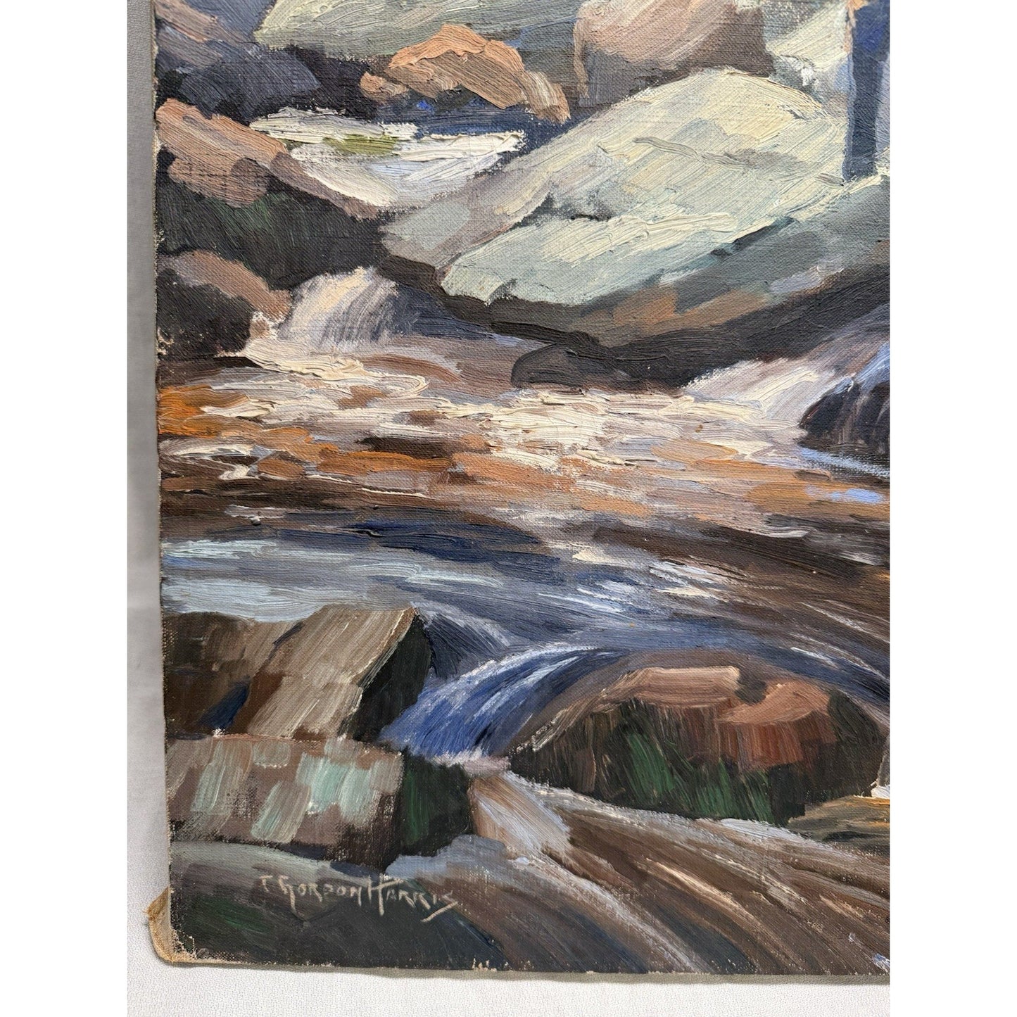 Charles Gordon Harris Painting Man Fishing New England River 30” X 25” Vintage