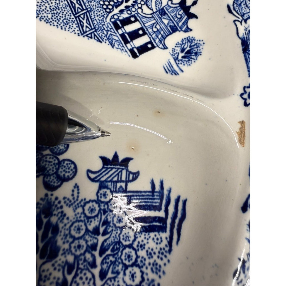 Set of 3 Blue Willow Divided Plates/Grill Plates Made in Poland 10.75" Vintage