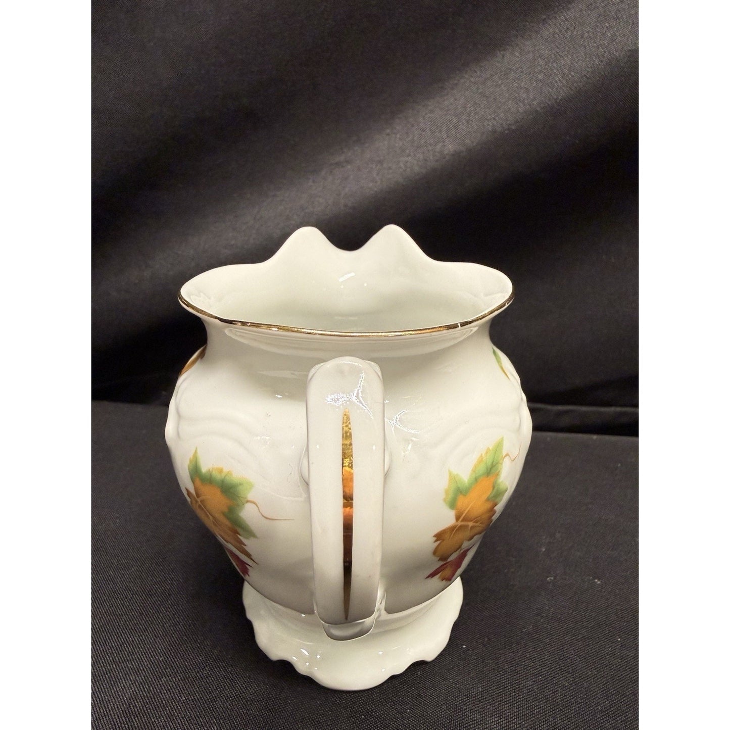 Vintage Walbrzych Sugar & Creamer Dish Set Autumn Leaves Gold Gilding Porcelain