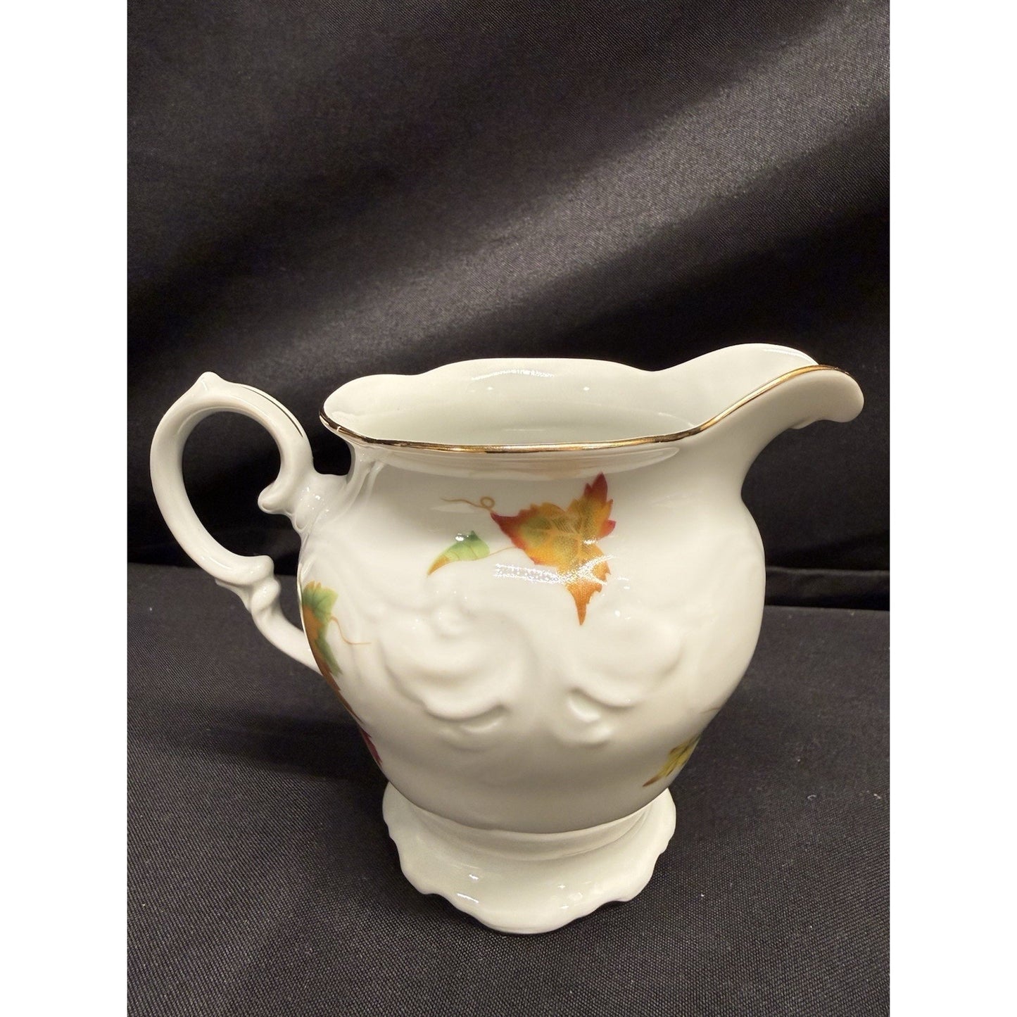 Vintage Walbrzych Sugar & Creamer Dish Set Autumn Leaves Gold Gilding Porcelain