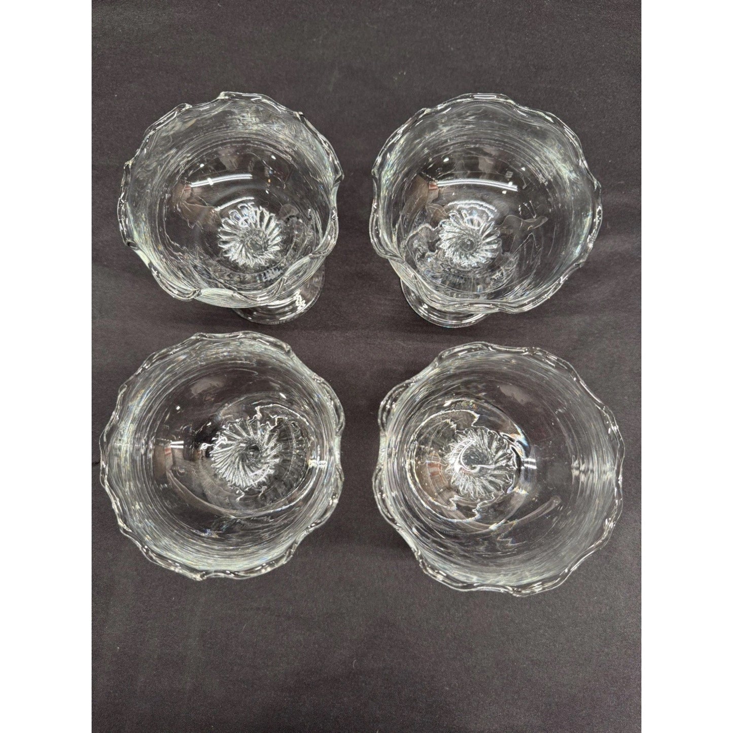 Set Of 4 Dema wave Florentine clear Glass dessert Dishes sherbet glasses 4.25”