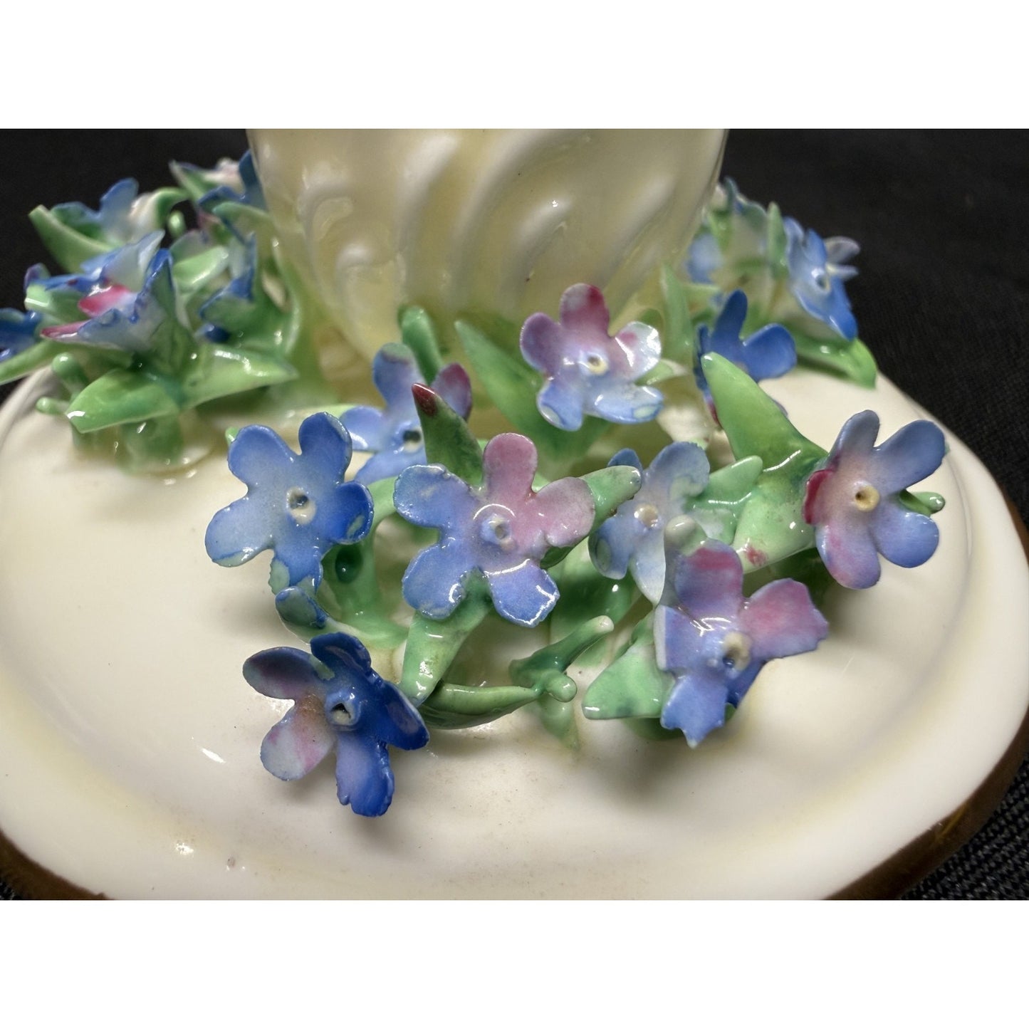 Rare pair crown staffordshire candle holders flowers purple porcelain 2" England