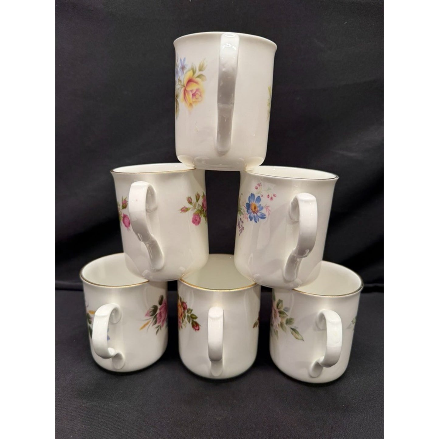 Set of 6 Sadler Wellington Fine Bone China Floral Coffee Tea Mugs Vintage 3.5"