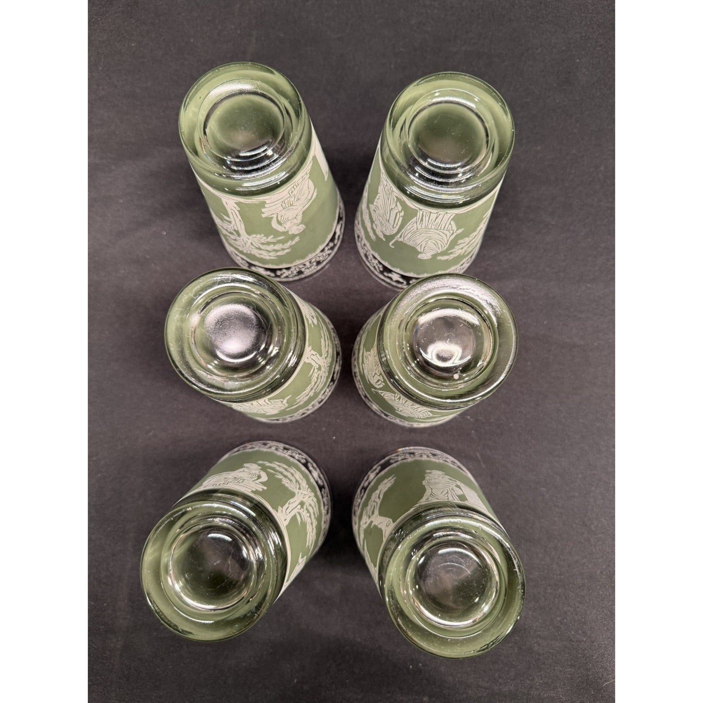 Set of 6 Wedgewood Jeanette Helllenic Sage green white Vintage glass tumblers 5”