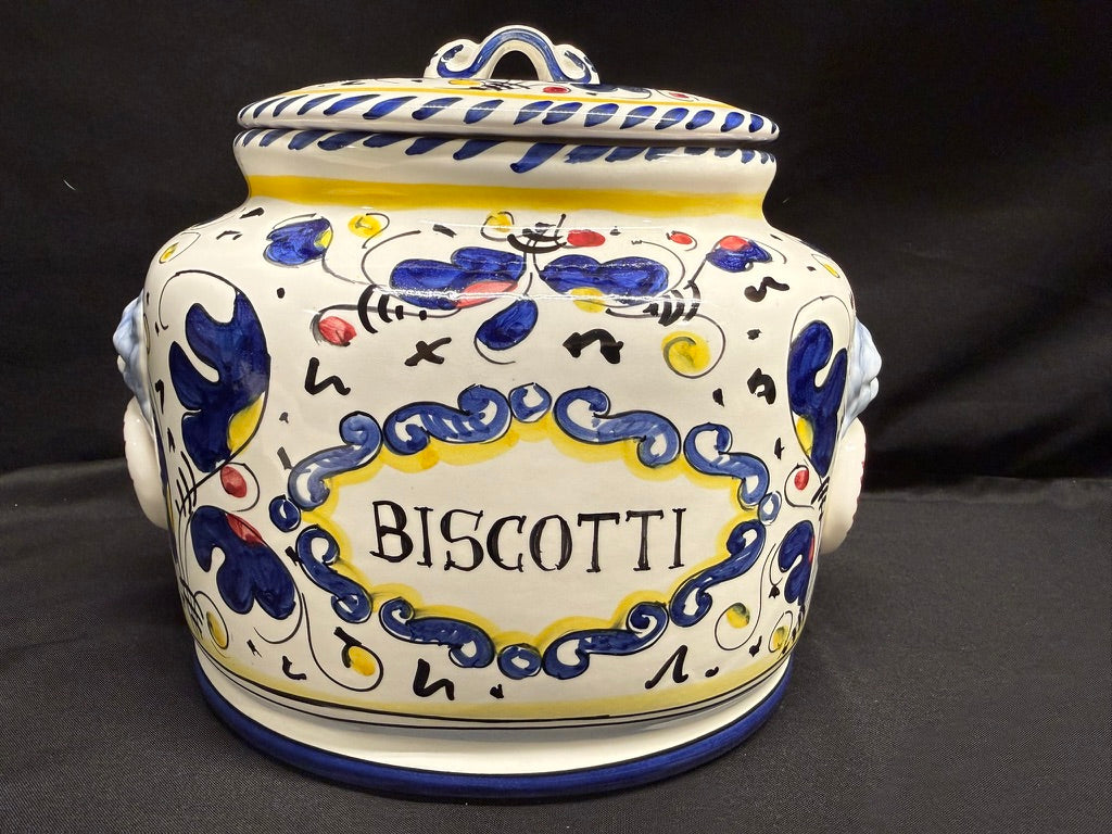 Vintage Deruta Italy Hand Painted Large Oval Cookie Jar/Canister withBiscotti Rooster