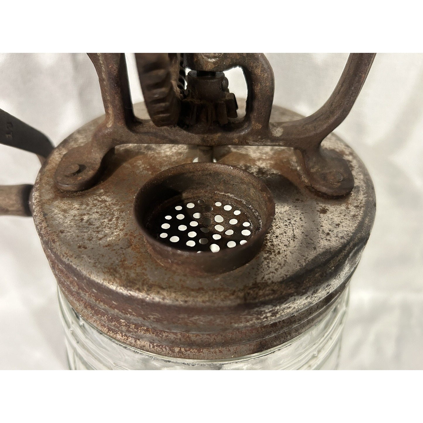 10” Medium Vintage Barrel Style Glass Butter Churn Wooden Hand Crank Primitive