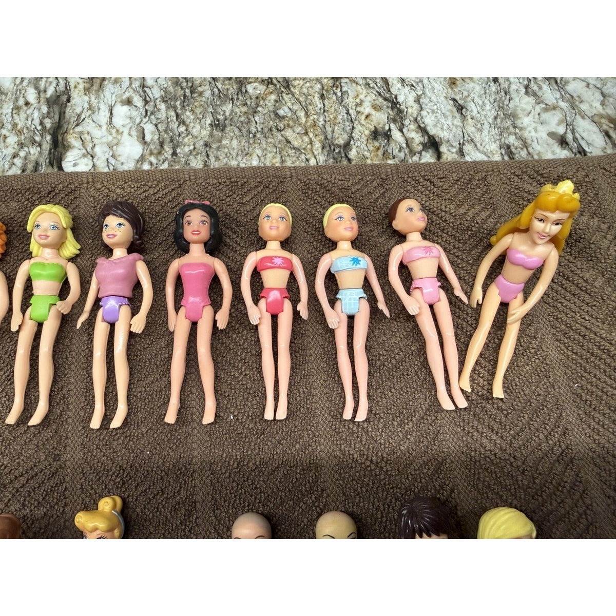 34 Pc Polly Pocket Dolls Including 2 Rick Dolls & Disney 3.5-4" tall Vintage