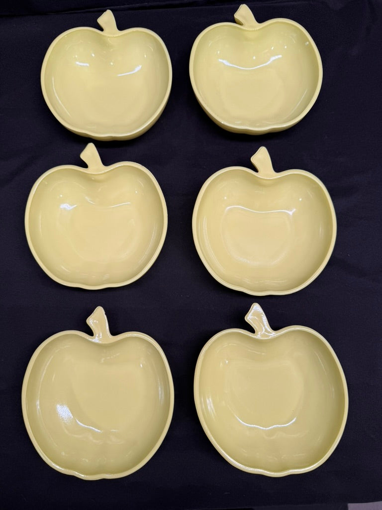 Vintage Hazel Atlas Apple Shaped Salad Serving Bowl Set 7 Piece Set 1950’s Green