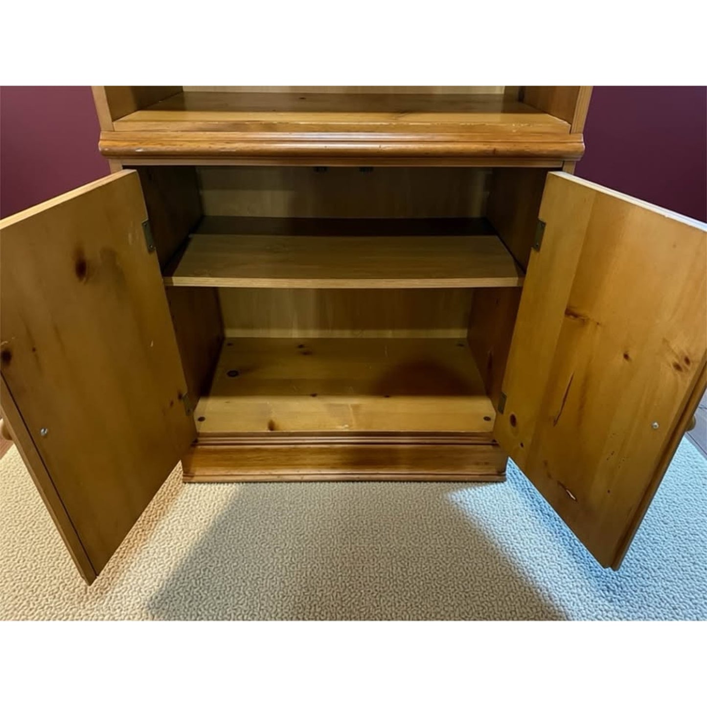 Wooden lighted bookcase/ shelf unit with lower cabinets