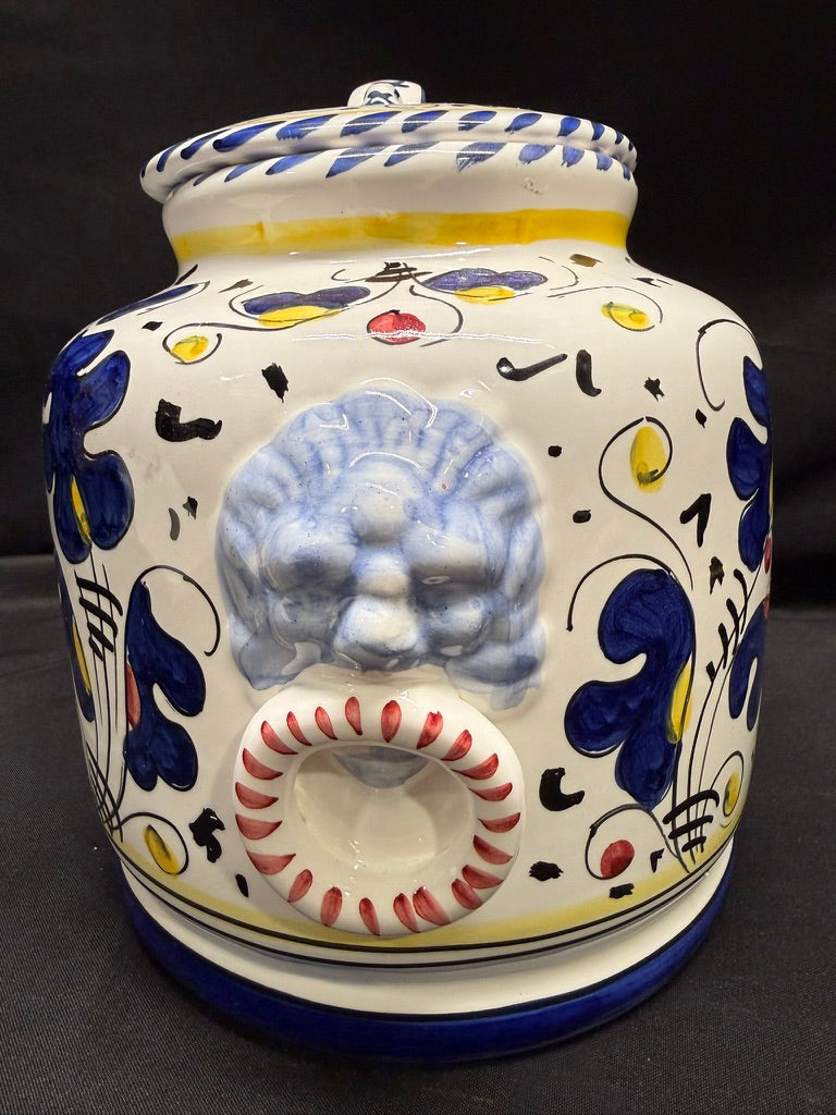Vintage Deruta Italy Hand Painted Large Oval Cookie Jar/Canister withBiscotti Rooster