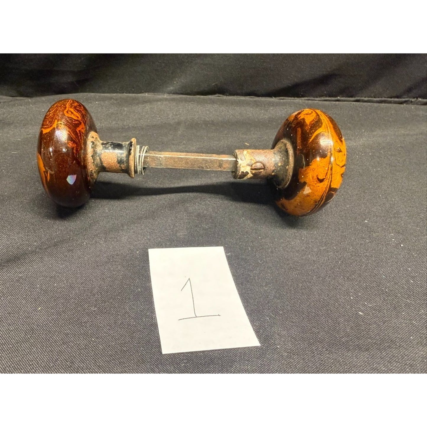 Antique porcelain Bennington marbled brown tiger eye door knob- Buy 1 or 4 pairs
