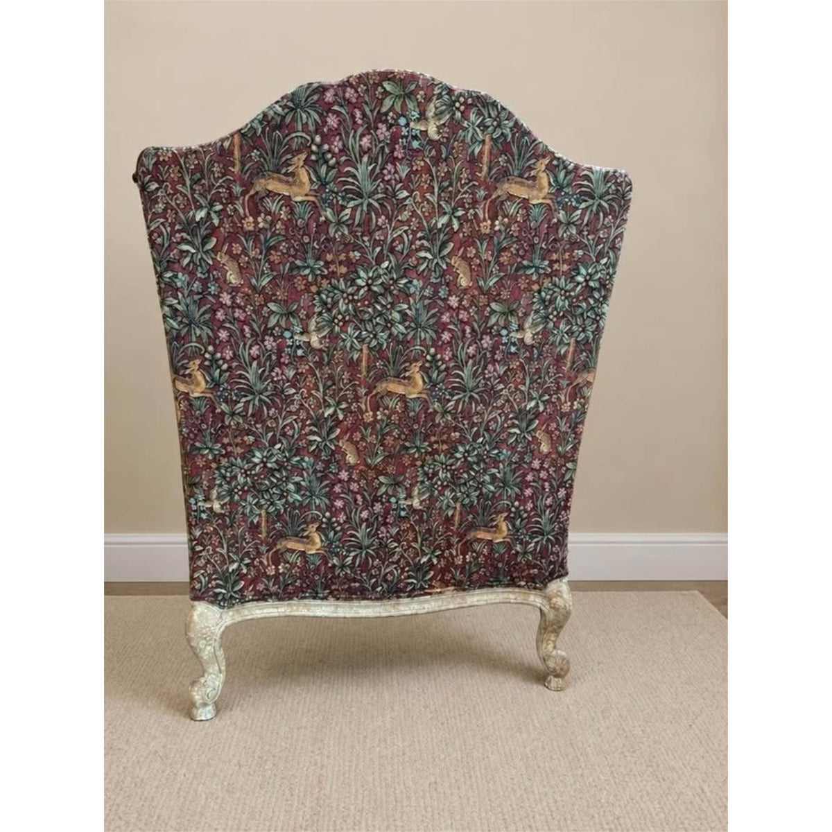 French provincial cottage style accent chair & matching ottoman wildlife red green tan