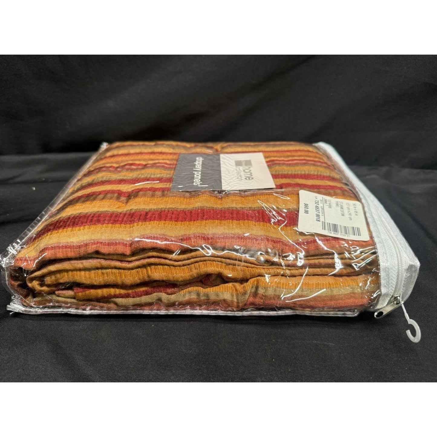 JC Penny St James single panel drapes striped red brown tan 50"x95" brand new