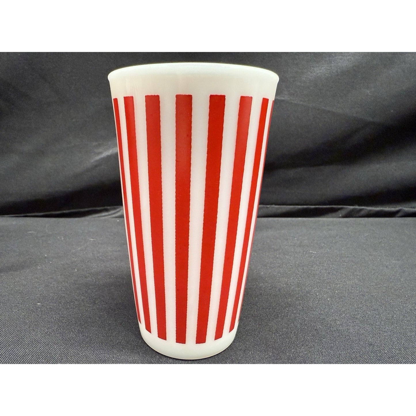 Vintage Hazel Atlas Platonite Milk Glass Tumblers Red White Candy Stripe Set 5