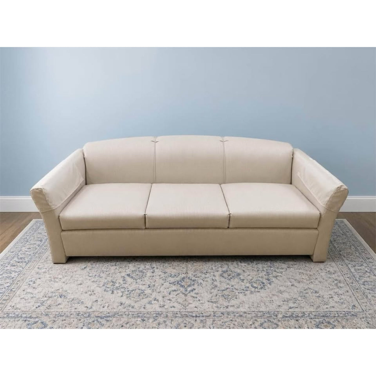 White & cream colored striped 3 seater couch