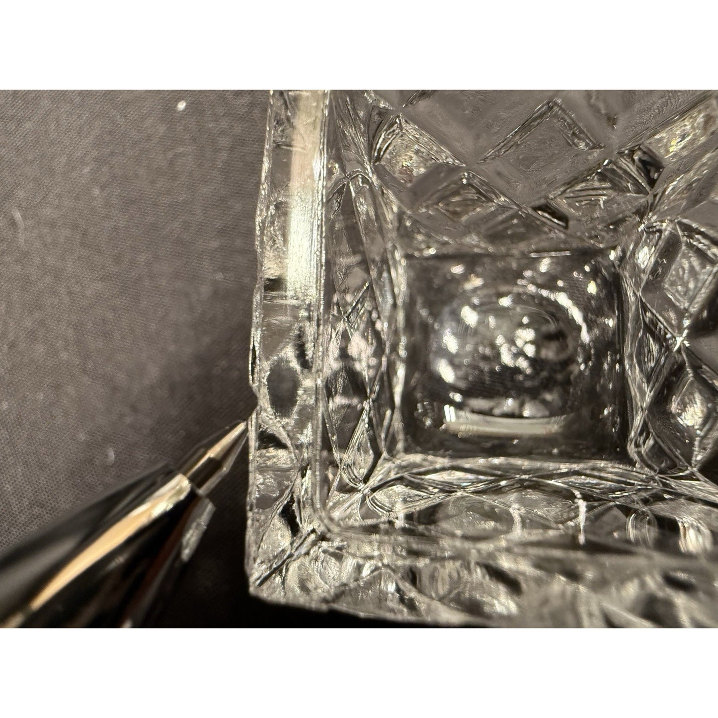 Rare Mini Crystal Clear Glass Cruets & Jam Jar W/ Spoon Set Of 3 Square Vintage