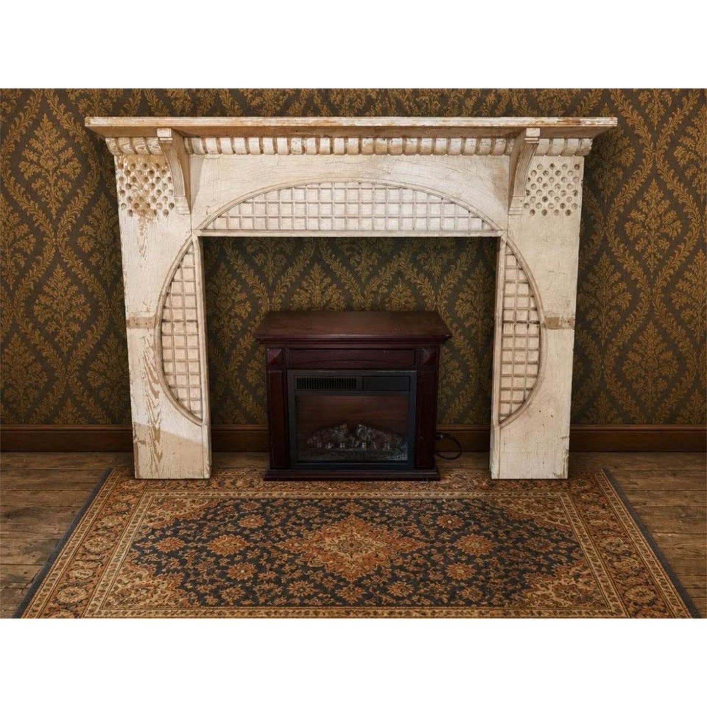 Antique wooden fire place mantel architectural salvage distressed white