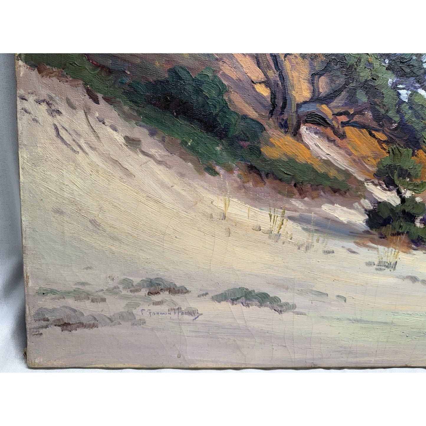 Charles Gordon Harris Vintage 1930’s Oil Painting Coastal Sand Dunes 30” X 25”