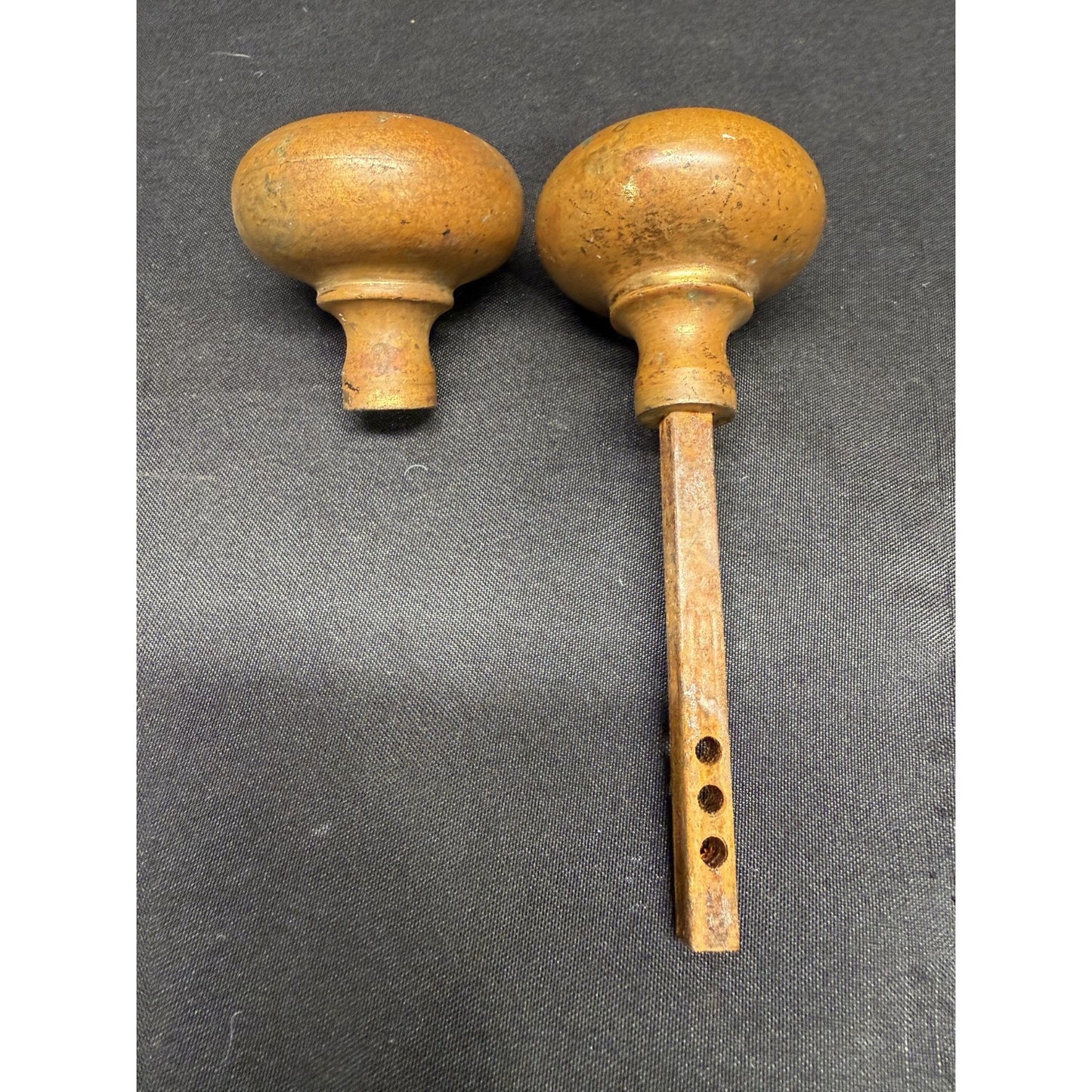 Antique Brass Door Knob Set with Spindle 2 inch knobs architectural salvage