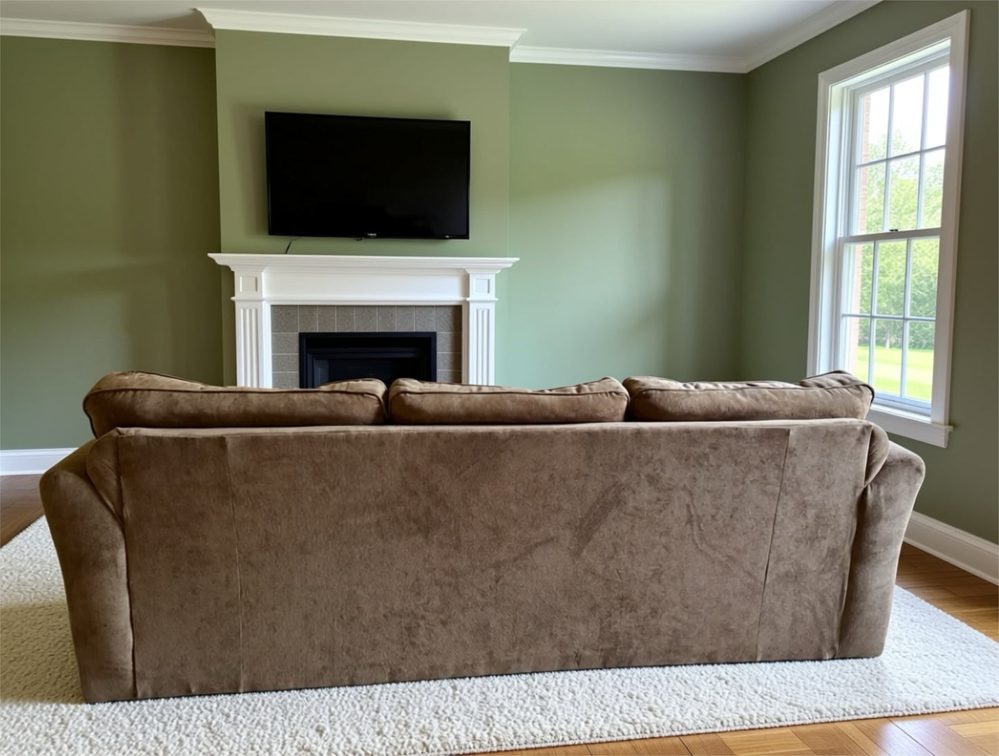 Light brown soft corduroy 7 ft long three cushion couch