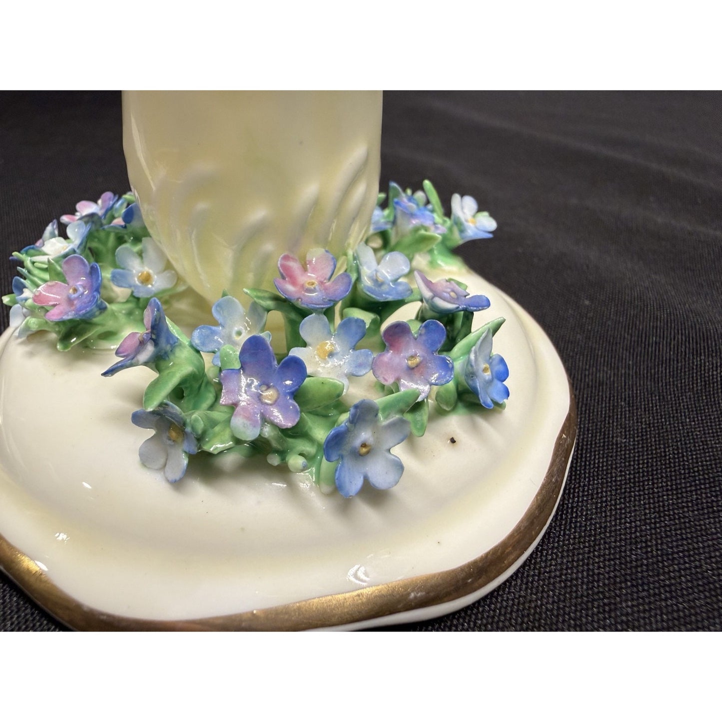 Rare pair crown staffordshire candle holders flowers purple porcelain 2" England