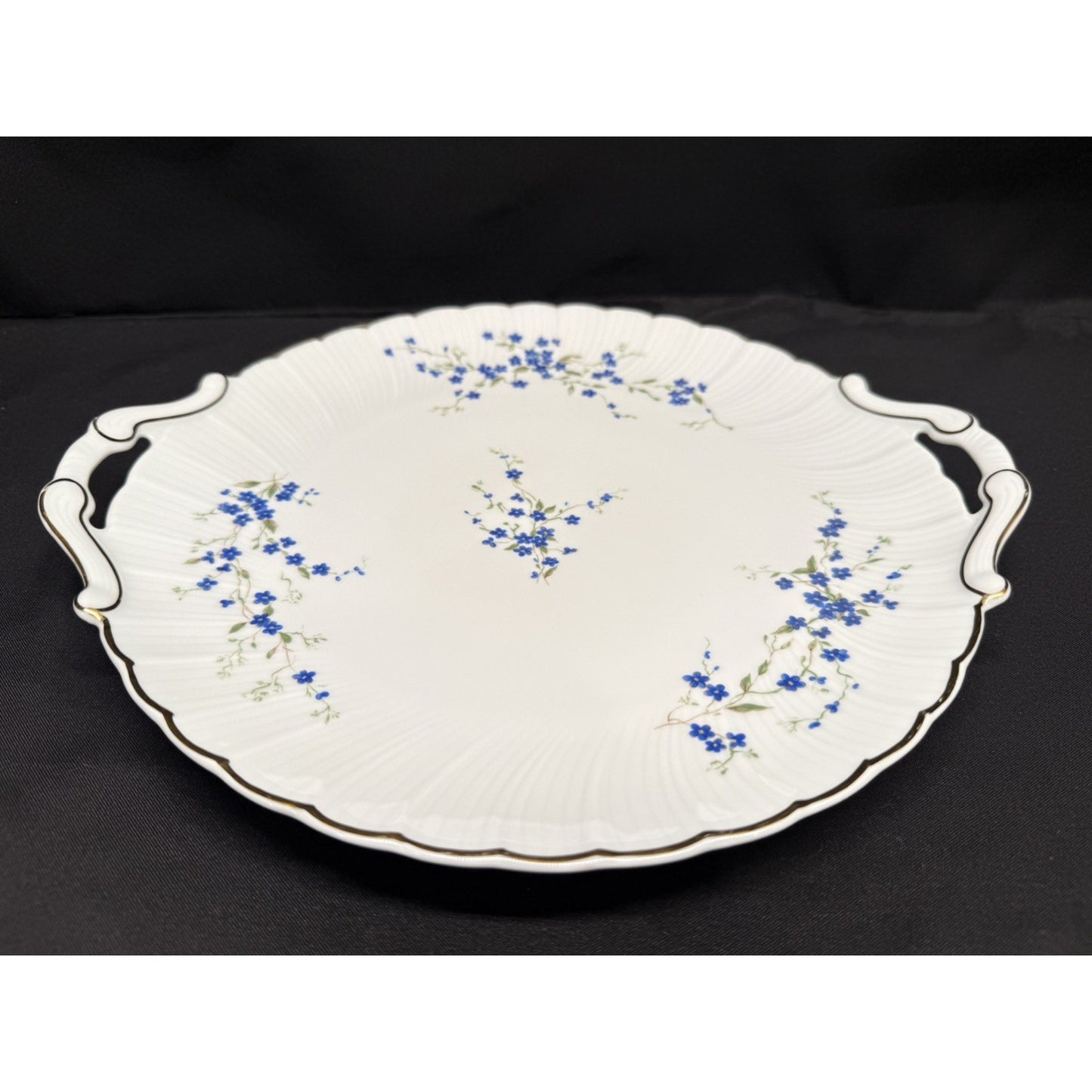 Bernardaud Limoges France Myosotis Handled 11” Cake Plate platter blue flowers