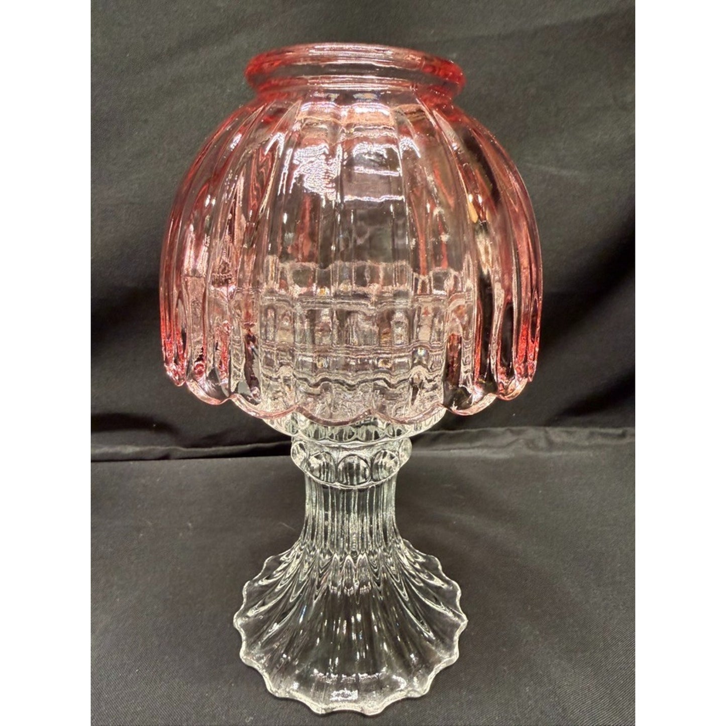 Pair of L.E. Smith Vintage Pink Fairy Lamps Clear Glass Pedestal Candle Holders