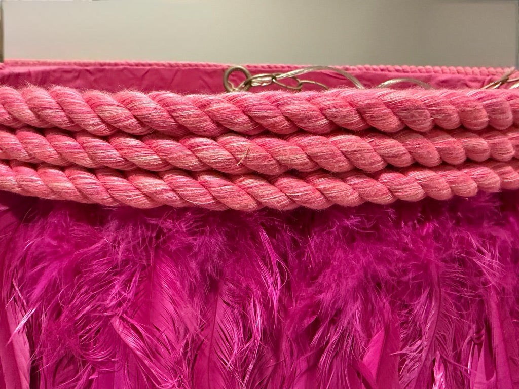 Jamie Dietrich Pink Fuscia Feather Pendant Drum 5 Light Chandelier 24” X 12” pre-owned